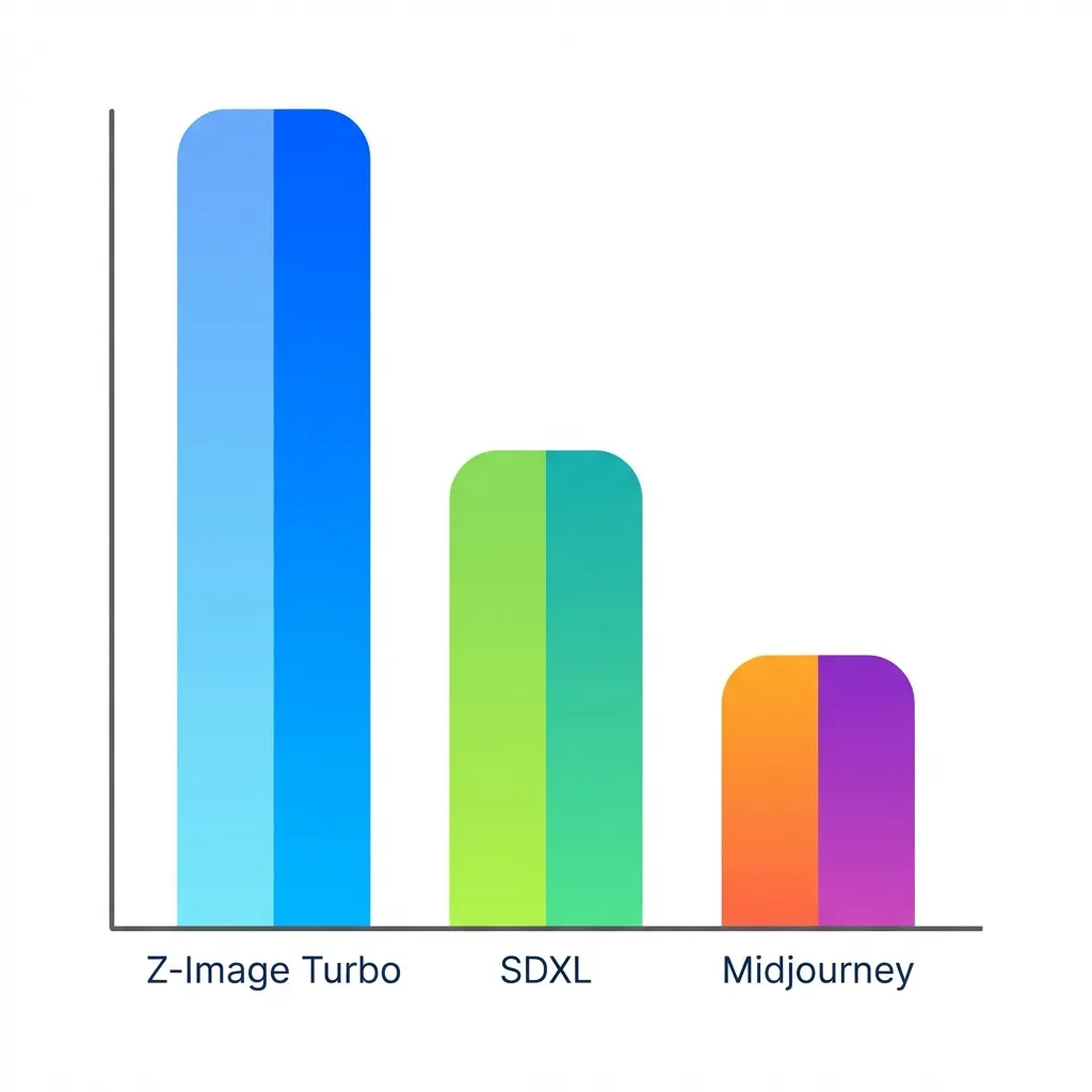 Speed Comparison Chart: A visual graph complying inference speeds of Midjourney v6 vs Z-Image Turbo vs SDXL on consumer hardware