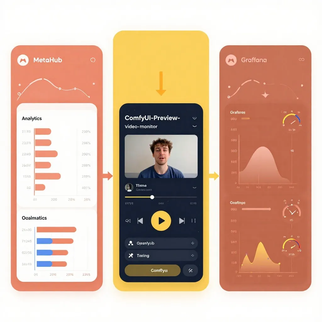 Monitoring tools comparison: Image MetaHub, ComfyUI-Preview-Video-Monitor, and Grafana