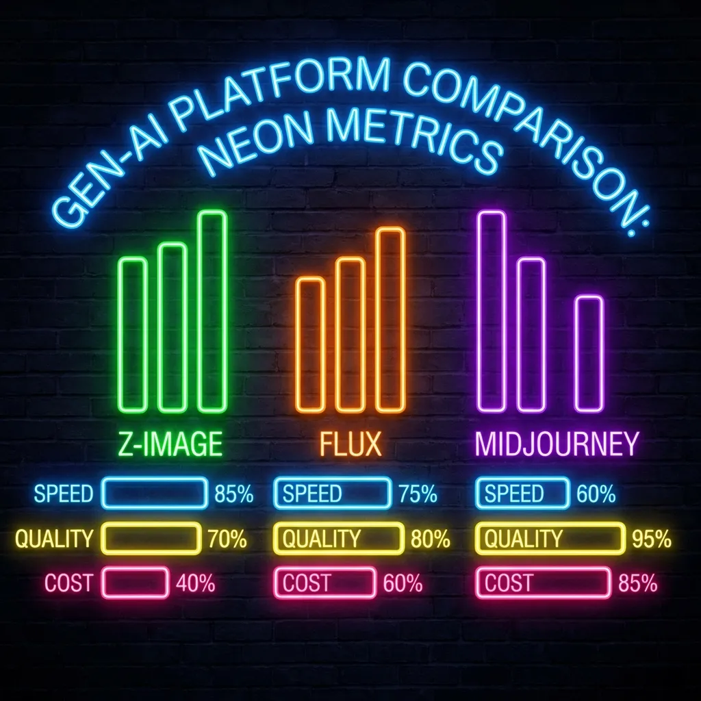 Comparative chart of Z-Image vs Flux vs Midjourney